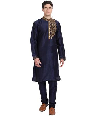 Blue embroidered art silk kurta-pajama 1
