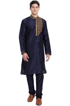 Blue embroidered art silk kurta-pajama