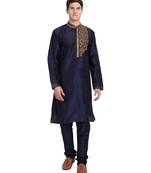 Blue embroidered art silk kurta-pajama