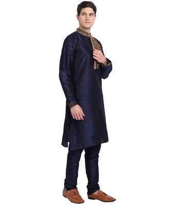 Blue embroidered art silk kurta-pajama 2