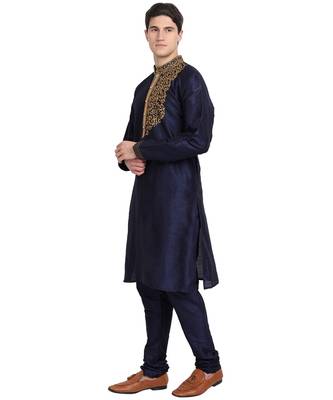 Blue embroidered art silk kurta-pajama 3