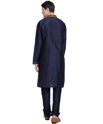 Blue embroidered art silk kurta-pajama 4