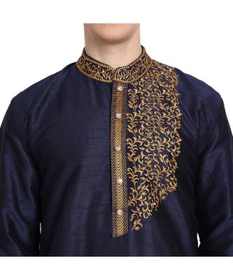 Blue embroidered art silk kurta-pajama 5