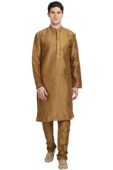 Brown embroidered art silk kurta-pajama