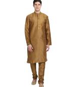 Brown embroidered art silk kurta-pajama