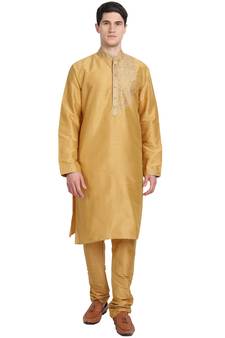 Gold embroidered art silk kurta-pajama