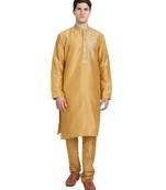 Gold embroidered art silk kurta-pajama