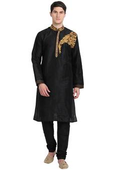 Black embroidered art silk kurta-pajama