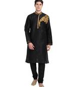 Black embroidered art silk kurta-pajama
