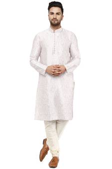 White embroidered jaquard kurta-pajama