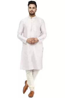 White embroidered jaquard kurta-pajama