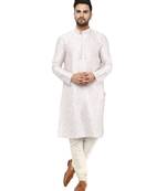 White embroidered jaquard kurta-pajama