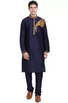 Blue embroidered art silk kurta-pajama