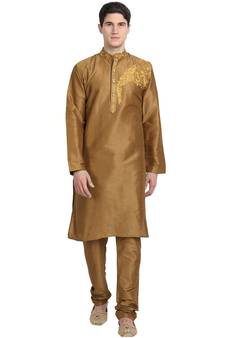 Brown embroidered art silk kurta-pajama