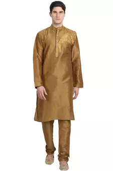 Brown embroidered art silk kurta-pajama