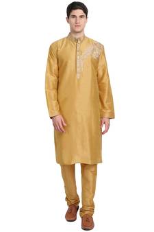 Gold embroidered art silk kurta-pajama