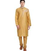 Gold embroidered art silk kurta-pajama