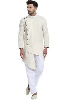 White plain cotton kurta-pajama
