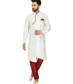 White embroidered art silk kurta-pajama