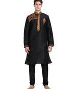 Black embroidered art silk kurta-pajama