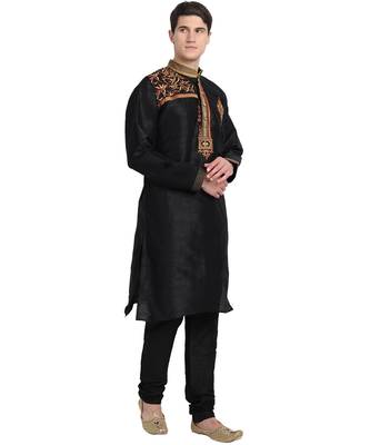 Black embroidered art silk kurta-pajama 2