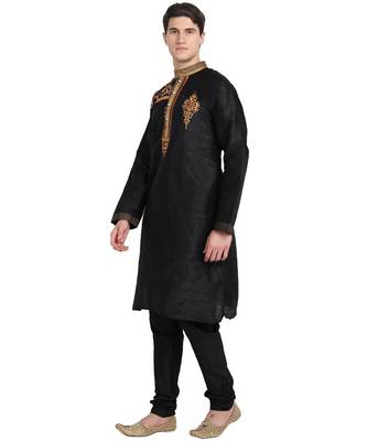 Black embroidered art silk kurta-pajama 3