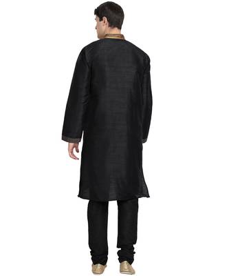 Black embroidered art silk kurta-pajama 4