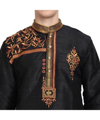 Black embroidered art silk kurta-pajama 5