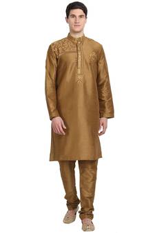 Brown embroidered art silk kurta-pajama
