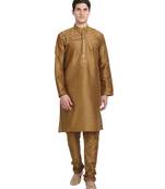 Brown embroidered art silk kurta-pajama