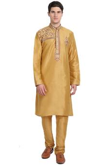 Gold embroidered art silk kurta-pajama