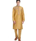 Gold embroidered art silk kurta-pajama