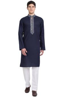 Blue embroidered cotton kurta-pajama
