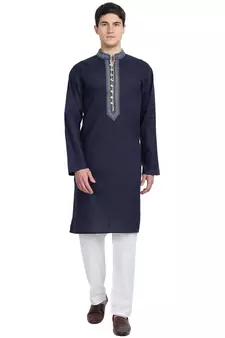 Blue embroidered cotton kurta-pajama
