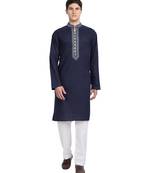 Blue embroidered cotton kurta-pajama