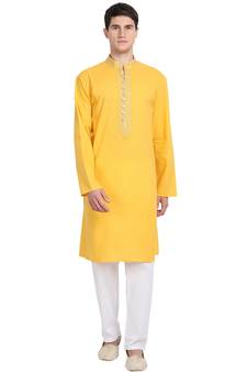 Gold embroidered cotton kurta-pajama
