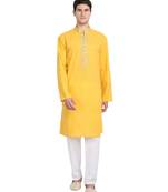 Gold embroidered cotton kurta-pajama