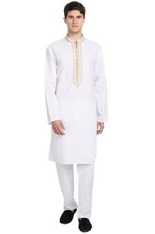 White embroidered cotton kurta-pajama