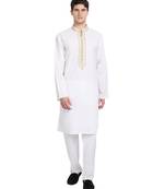White embroidered cotton kurta-pajama