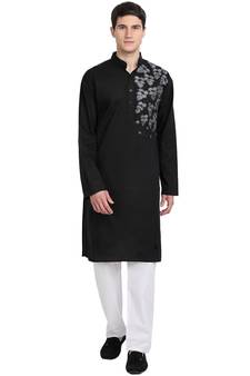 Black embroidered cotton kurta-pajama
