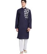 Blue embroidered cotton kurta-pajama