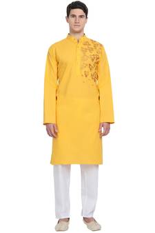 Gold embroidered cotton kurta-pajama