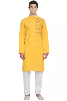 Gold embroidered cotton kurta-pajama