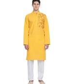 Gold embroidered cotton kurta-pajama