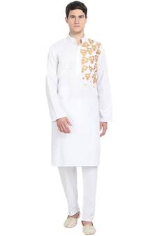 White embroidered cotton kurta-pajama