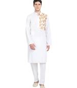 White embroidered cotton kurta-pajama
