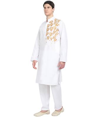 White embroidered cotton kurta-pajama 3
