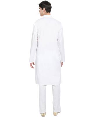 White embroidered cotton kurta-pajama 4