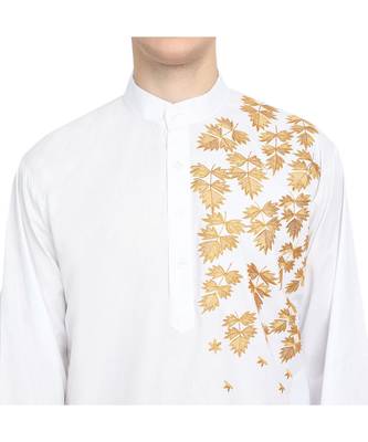 White embroidered cotton kurta-pajama 5