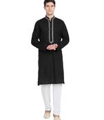 Black embroidered cotton kurta-pajama